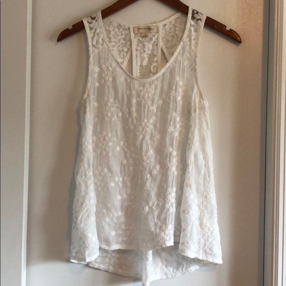 White Lace Top with Embroidered Flowers